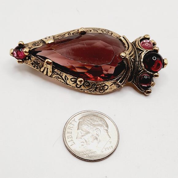 Miracle Purple Glass Brooch Open Back Faceted Stone Celtic Style Vintage - Picture 6 of 9